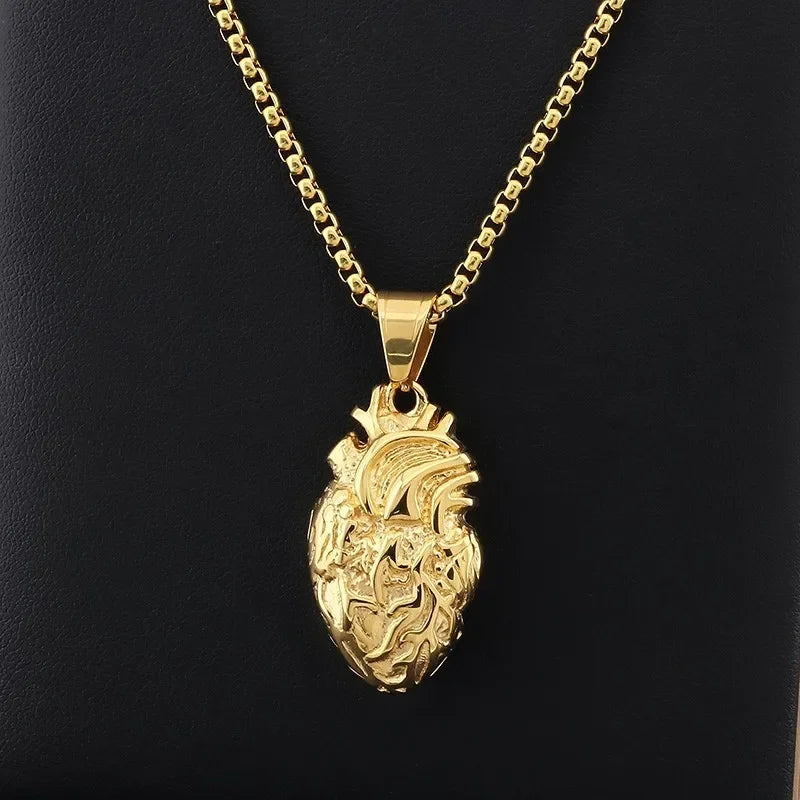 Personality Punk Quality Titanium Steel Anatomical Heart Pendant Necklace for Men Creative Jewelry