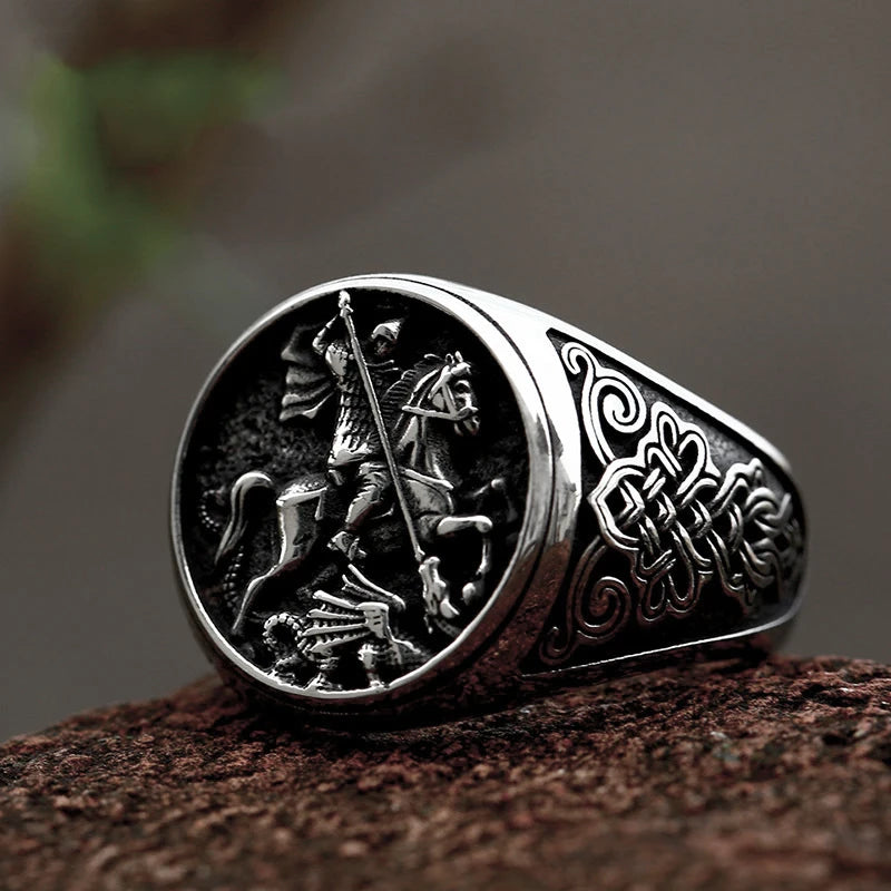 New Creative Stainless Steel Viking Warrior Double Axe Ring for Men Fashion Punk Hip Hop Party Jewelry