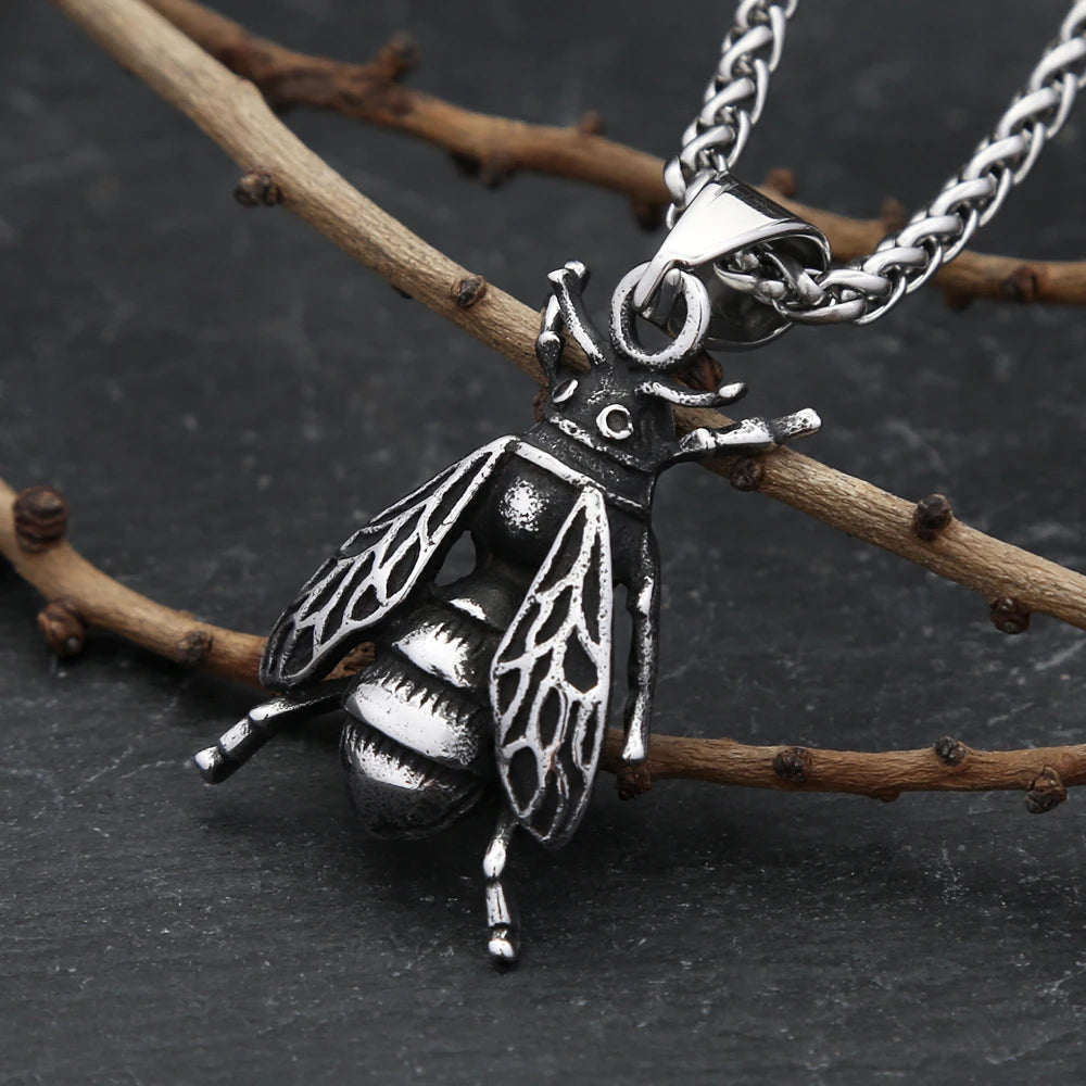 Gothic Bee Pendant — Stainless Steel