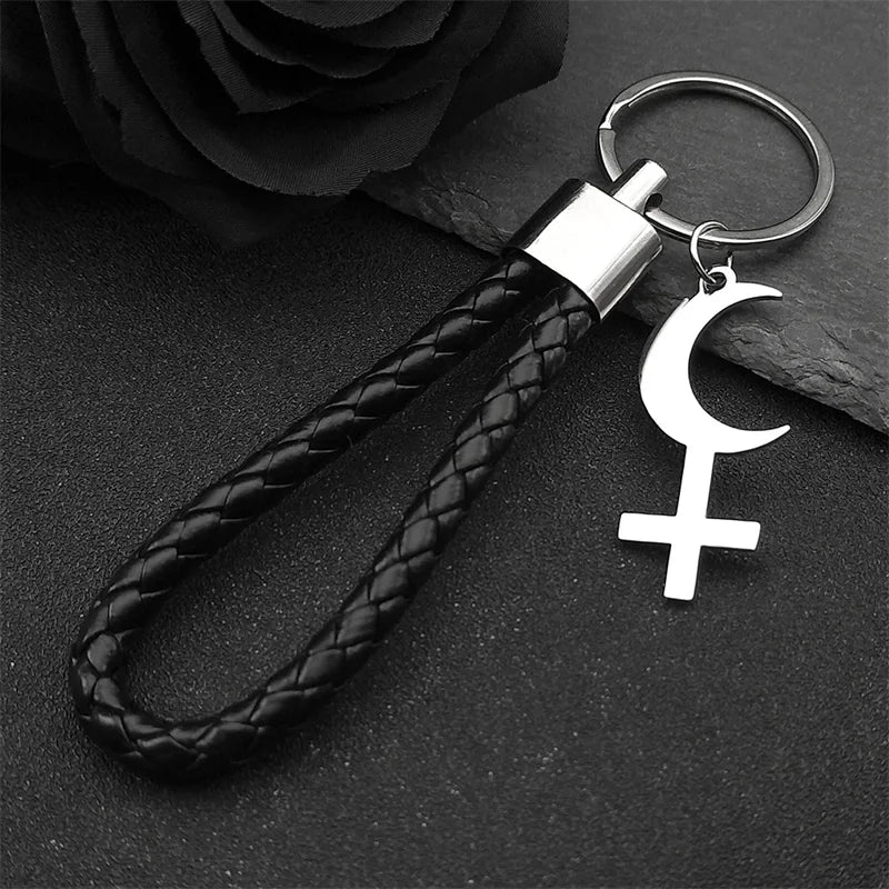 Cross Key Gold Pendant Crescent Moon Inverted