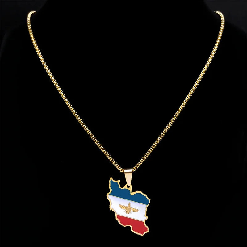 Gold Map Flag Pendant Necklace — Stainless Steel