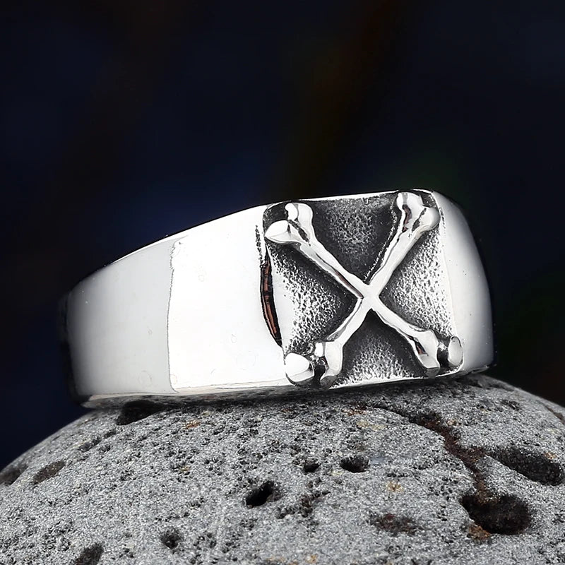 Fashion Punk Rock Stainless Steel Crossbone Ring Trend Hiphop Rock Roll Gothic Jewelry Unique Anillos Para Hombre