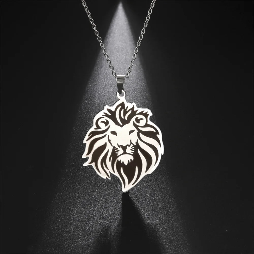 Lion Head Box Chain Pendant — Stainless Steel