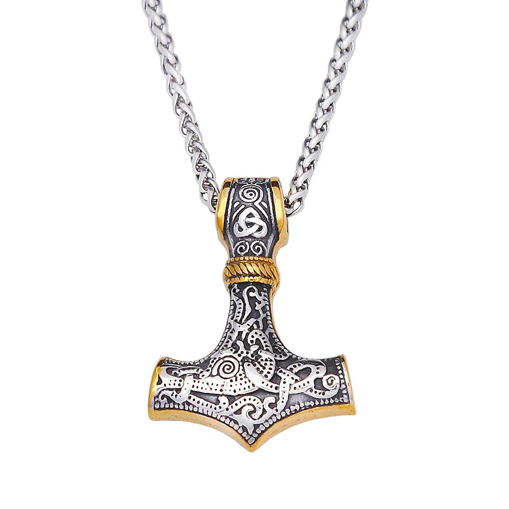 Unique Vintage Viking Thor Hammer Pendant For Men Stainless Steel Celtic Knot Necklace Punk Amulet Jewelry Gifts