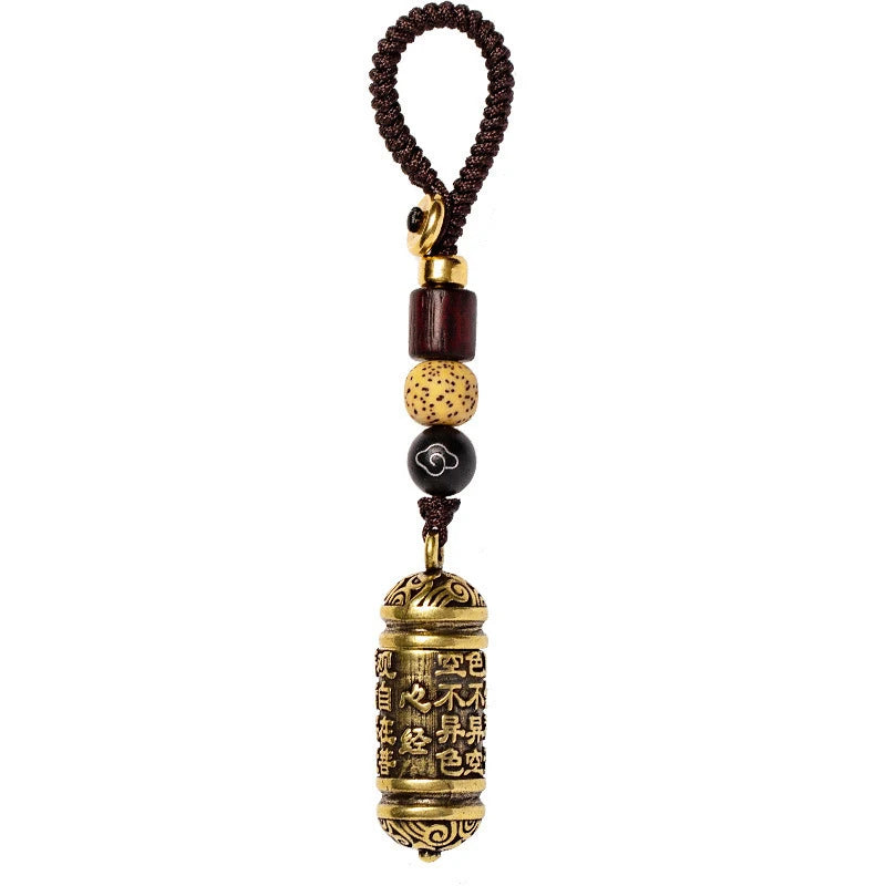 1Pcs Vintage Hollow Brass Buddha Bottle Sutra Cylinder Pendant Car Keychain Lucky Hangings Leather Bag Lanyard Key Ring