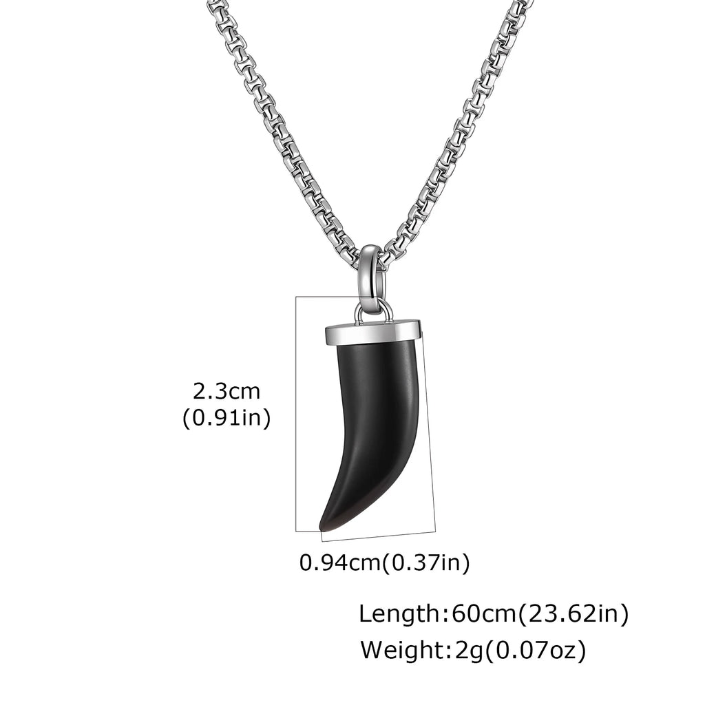 Stylish Natural Stone Horn Necklace for Men,Stainless Steel Black Agate Tiger Eye Stone Pendant Necklace,Healing Amulet Jewelry
