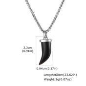 Black Agate Tiger Eye Horn Pendant Necklace — Steel