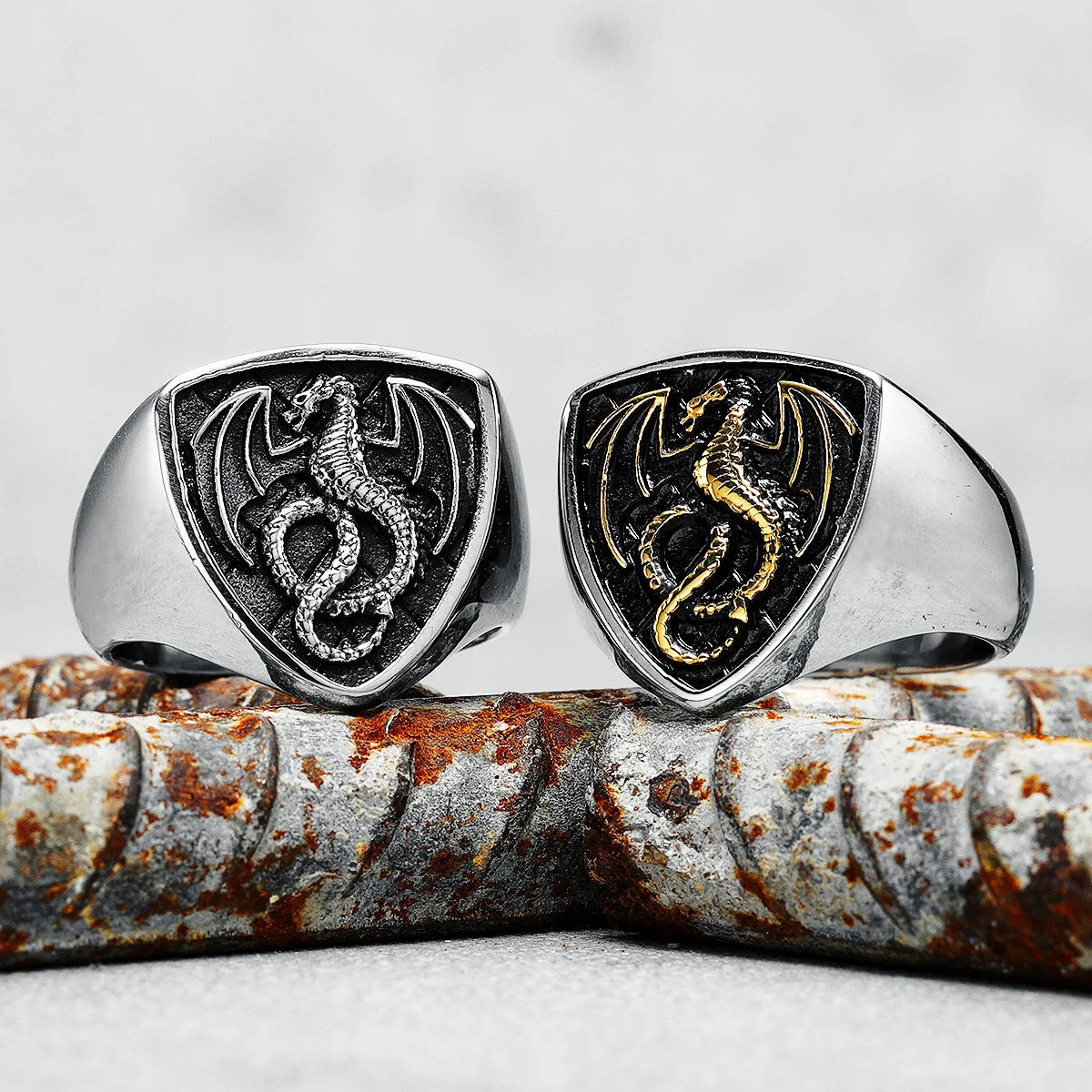Dragon Shield Ring 316L Stainless Steel Men Rings Rock Punk Norse Myth for Biker Male Boyfriend Jewelry Best Creative