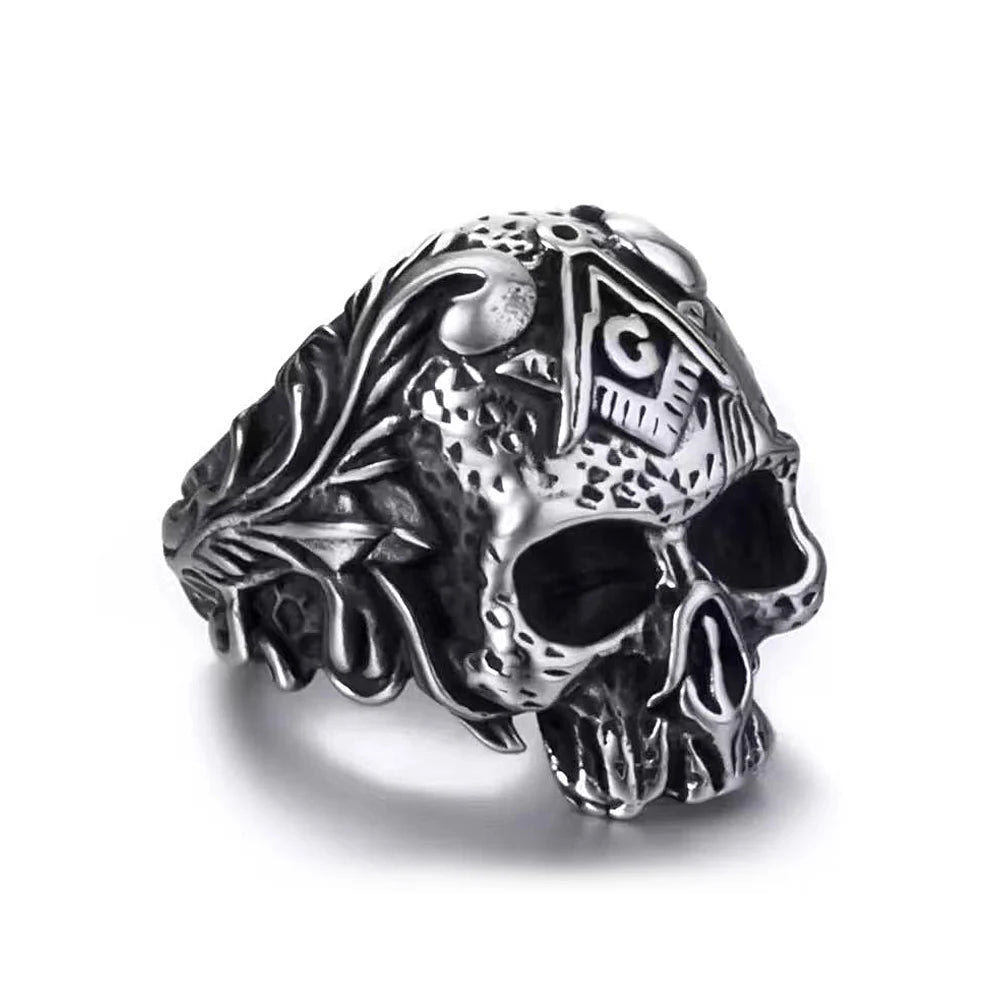 Vintage Templar Masonic Skull Rings For Men 316L Stainless Steel Freemason AG Signet Ring Punk Biker Fashion Jewelry Party Gifts