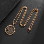 Stainless Steel Solomon Religious Seven Archangels Compass Pendant Necklace Men's Retro Lucky Amulet Jewelry