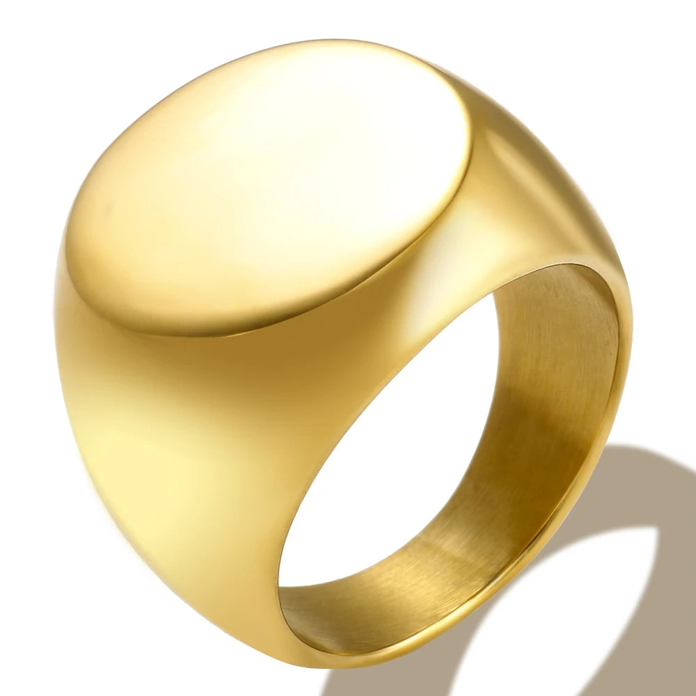 Stainless Steel High Polished Gold Plated Round Smooth Blank Signet Ring for Men Women Fast and Furious Ring Jewelry