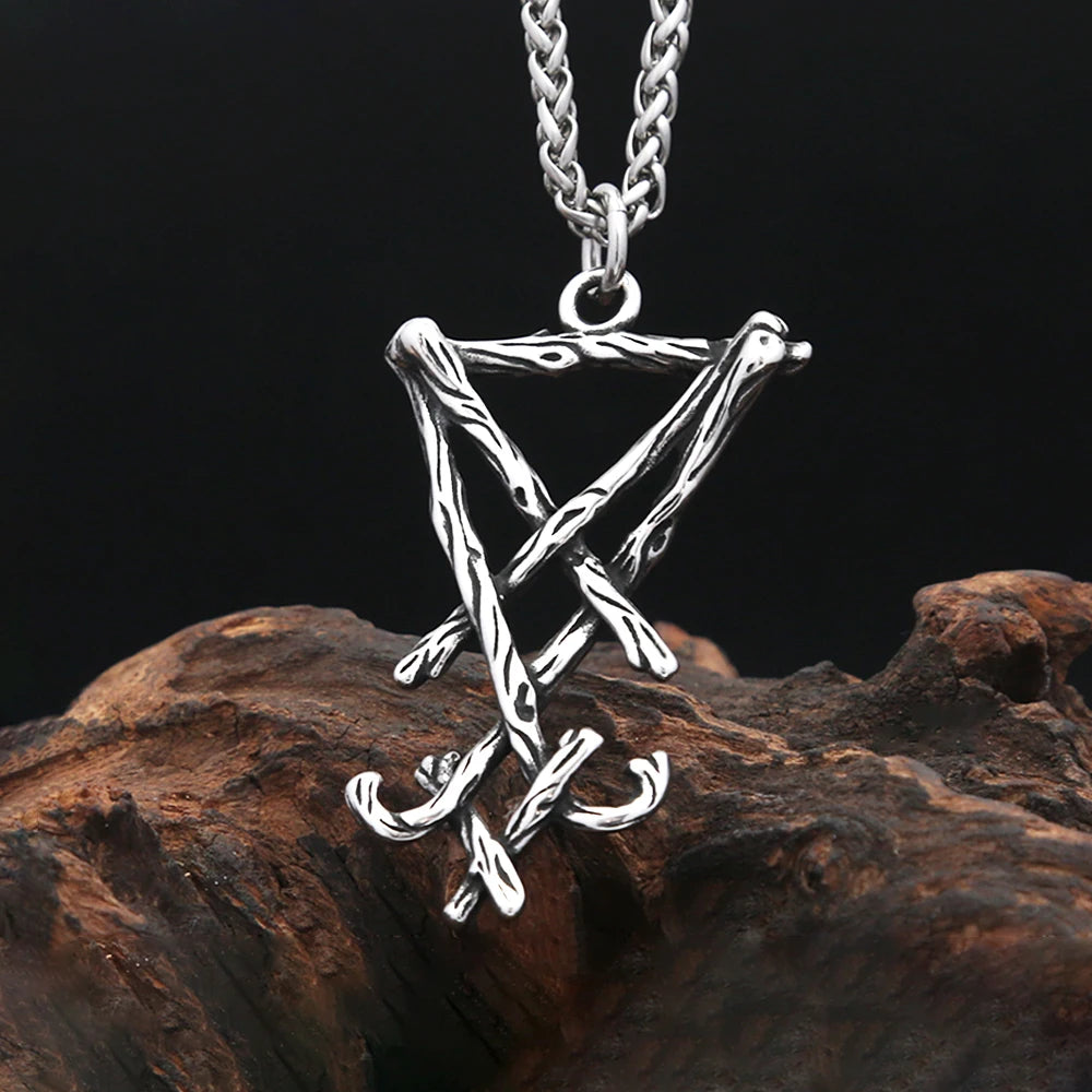 Classic Vintage Seal of Lucifer Satanic Pendant Stainless Steel Black Simple Pentagram Group Necklace For Men Biker