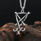 Classic Vintage Seal of Lucifer Satanic Pendant Stainless Steel Black Simple Pentagram Group Necklace For Men Biker