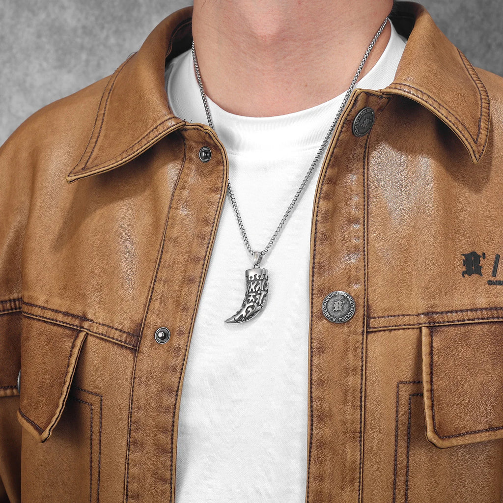 Viking Wolf Tooth Trophy Pendant Necklace — Stainless Steel