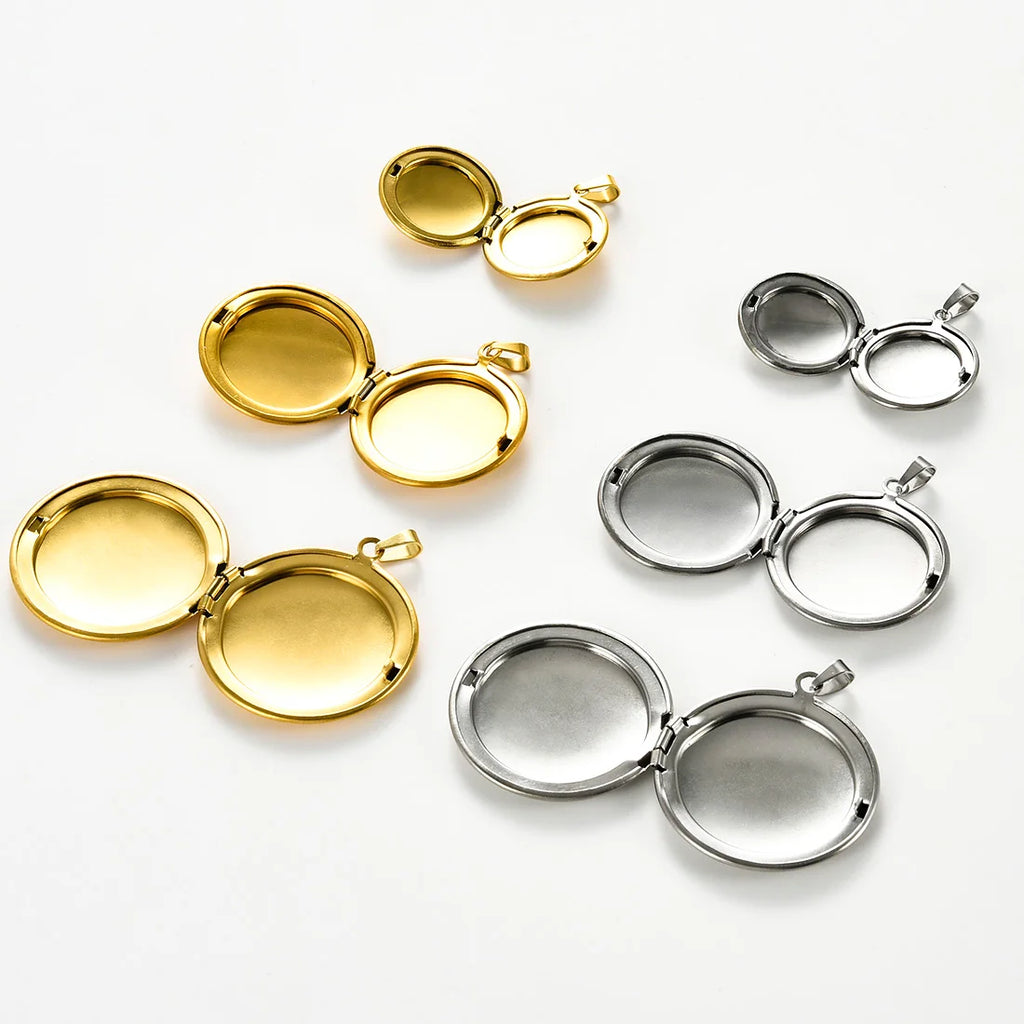 1Pc Stainless Steel Round Photo Frame Locket Pendant Necklace For Men Women S/M/L Mirror Polish Openable Memorial Chain Jewelry
