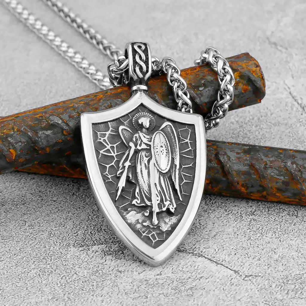 High Quality Design Stainless Steel Odin Warrior Shield Viking Necklace Nordic Religious Belief Jesus Amulet Pendant Jewelry