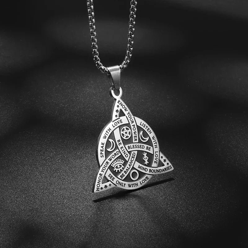 Stainless Steel Trinity Celtic Knot Nordic Rune Pendant Necklace Retro Ethnic Style Irish Knot Lucky Amulet Jewelry for Men