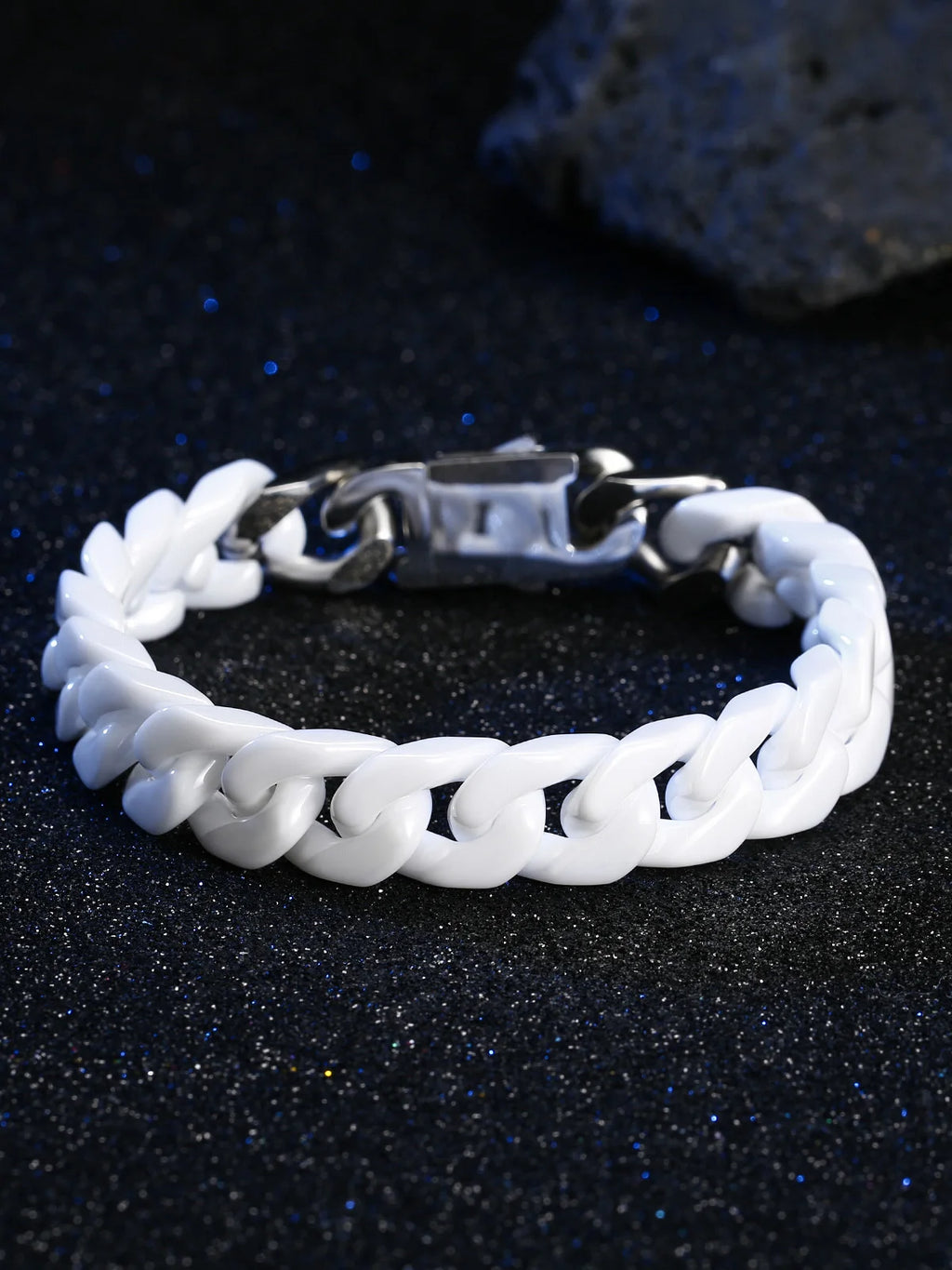 Men's Cuban Link Ceramic Bracelet Hypoallergenic, Black White Chain for Men, Masculine Jewelry Gift