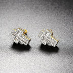 Luxury Punk Cross Earrings for Men Iced Out Zirconia Hiphop Stud Earring Gold Color Women's Accessories Fashion Jewellery