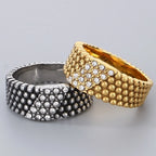 18K Vacuum Plated Rings for Man Women 316l Stainless Steel Men's Band Accessories Engagement CZ Ring His Birthday Party