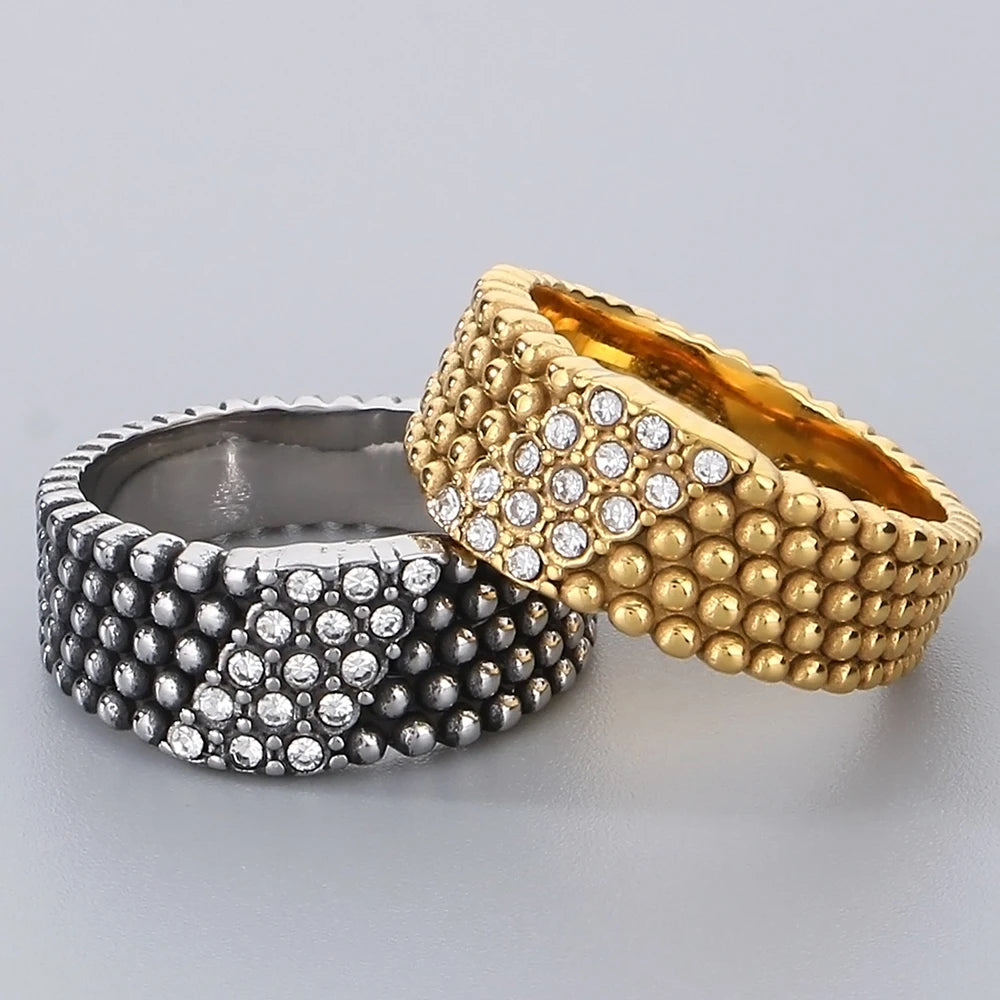 18K Vacuum Plated Rings for Man Women 316l Stainless Steel Men's Band Accessories Engagement CZ Ring His Birthday Party