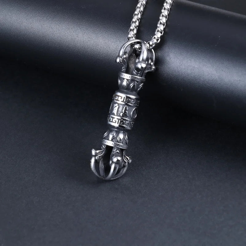 Copper electroplated gold vintage six-character mantra pestle necklace pendant Five-pronged Vajra Pestle for Protection