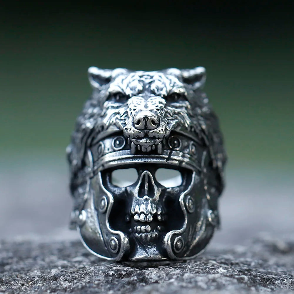 2022 NEW Men's 316L Stainless-Steel Rings Vintage Wolf and Skull Viking Ring Gothic High-Quality Jewelry Gifts Free