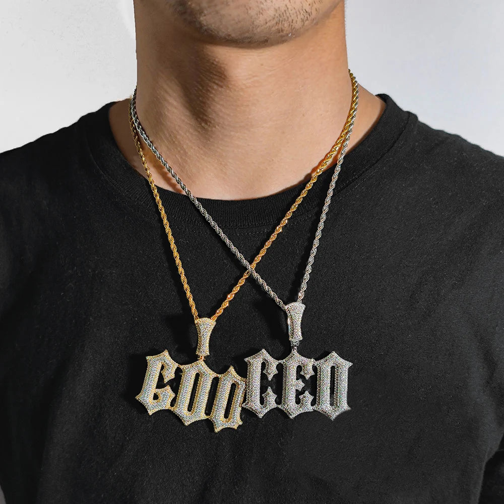 Gold Iced Out Letter Pendant 18K Old English