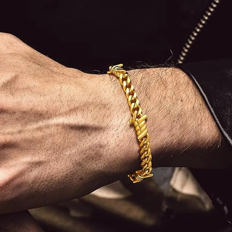 Barbed Wire Cuban Link Stainless Steel Thorn Bracelet Adjustable Punk Emo Style Chain Bracelets For Men Women Fashion