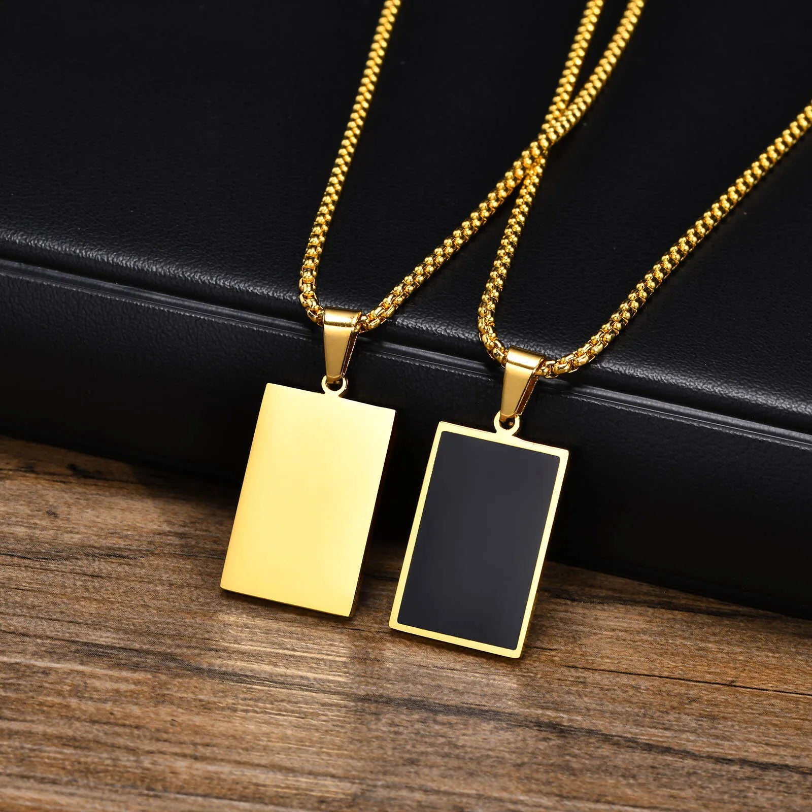 Vnox Geometric Pendant Necklaces For Boys,Stainless Steel Simple Square Dog Tag Men Necklaces,Retro Collar Jewelry Gift