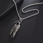 Retro Cloaked Grim Reaper with Sickle Pendant Necklace For Men Hip Hop Punk Silver Color Stainless Steel Neck Chain