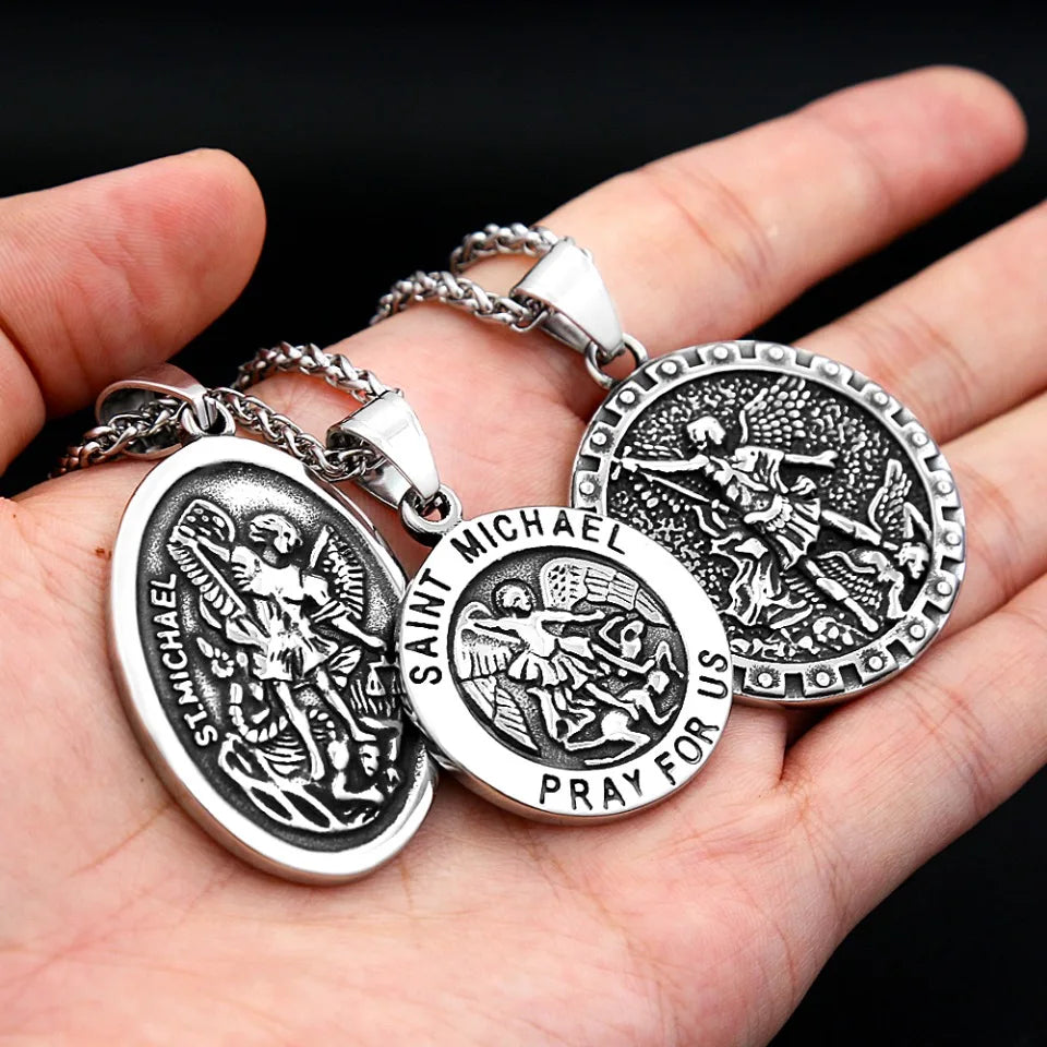 Vintage 316L Stainless Steel Archangel St.Michael Pendant Necklaces For Men Women Fashion Punk Amulet Jewelry Gifts Dropshipping