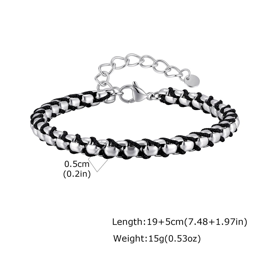 Braided Black Rope Bracelet — Stainless Steel
