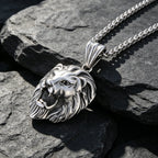 Vintage Lion Head Pendant Necklace, 60cm — Stainless Steel