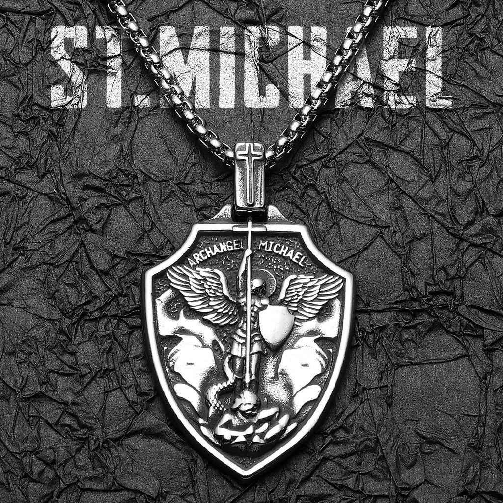 Archangel Michael Shield Pendant — Stainless Steel