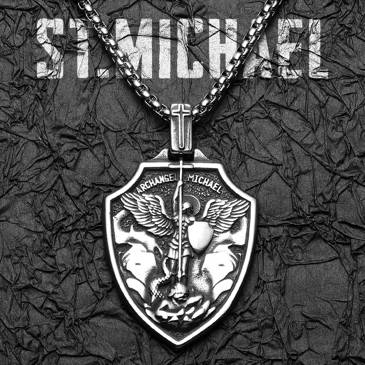 Archangel Michael Shield Pendant — Stainless Steel