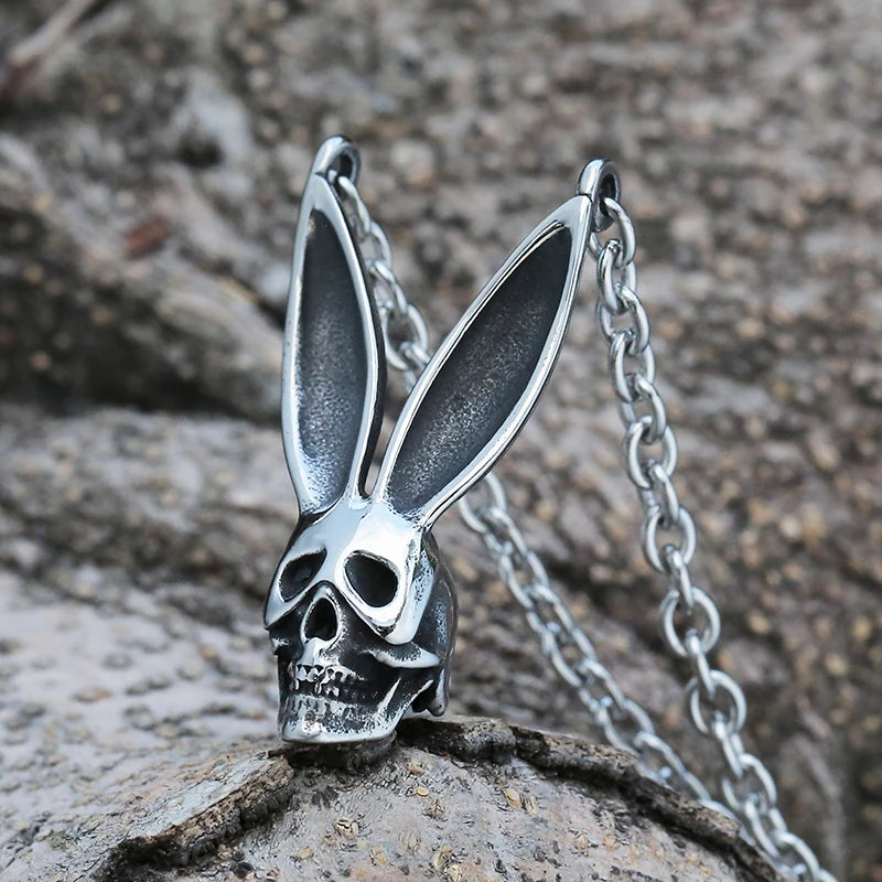 3D Rabbit Pattern Metal Pendant Necklace For Men Couple Gift Vintage Punk Animal Gothic Skull Choker Necklace Jewelry