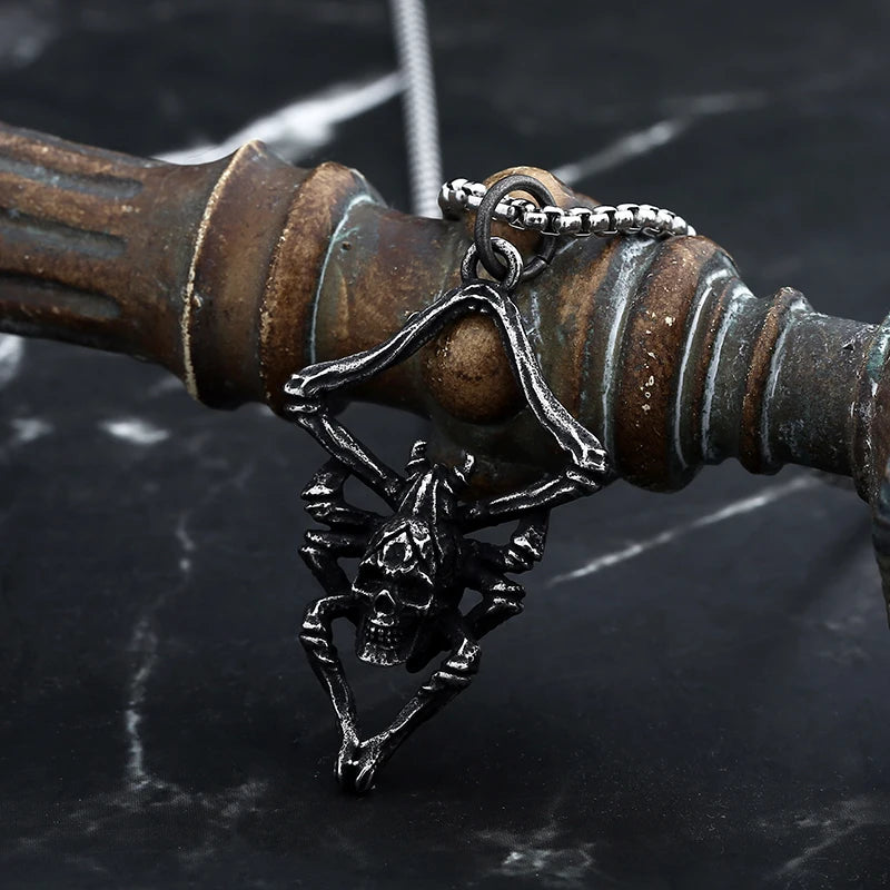 Retro Animal 2024 New 316L Stainless Steel Spider And Skull Pendant Necklace For Men Fashion Casual Punk Jewelry