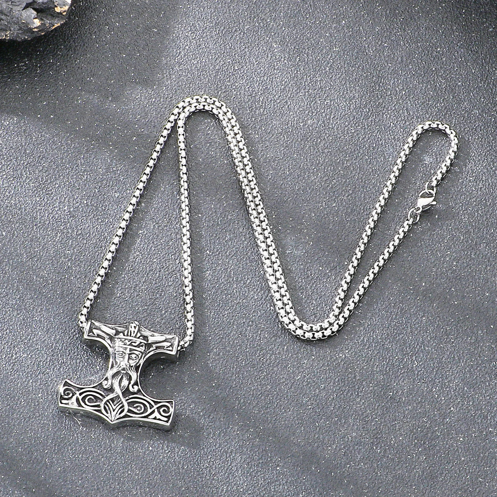 Viking Norse Thor Hammer Mjolnir Necklace — Stainless Steel