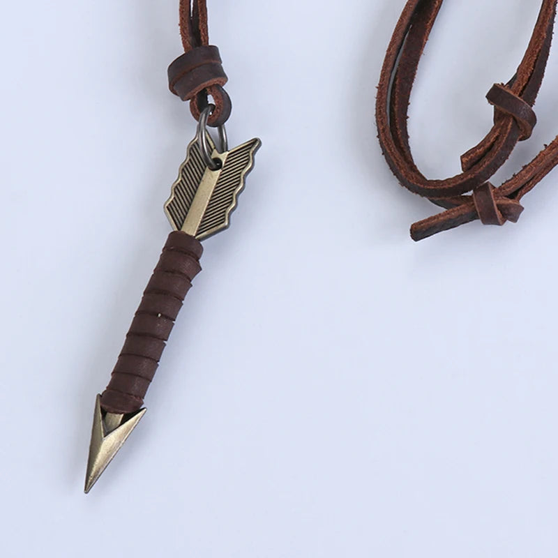Man Vintage Leather Arrow Pendant Necklace Rope Body Choker Chain Necklaces Men&Women Punk Jewlery Accessories