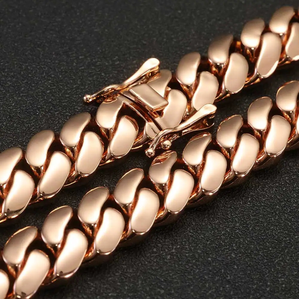 Rose Gold Cuban Chain Necklace Smooth 22MM