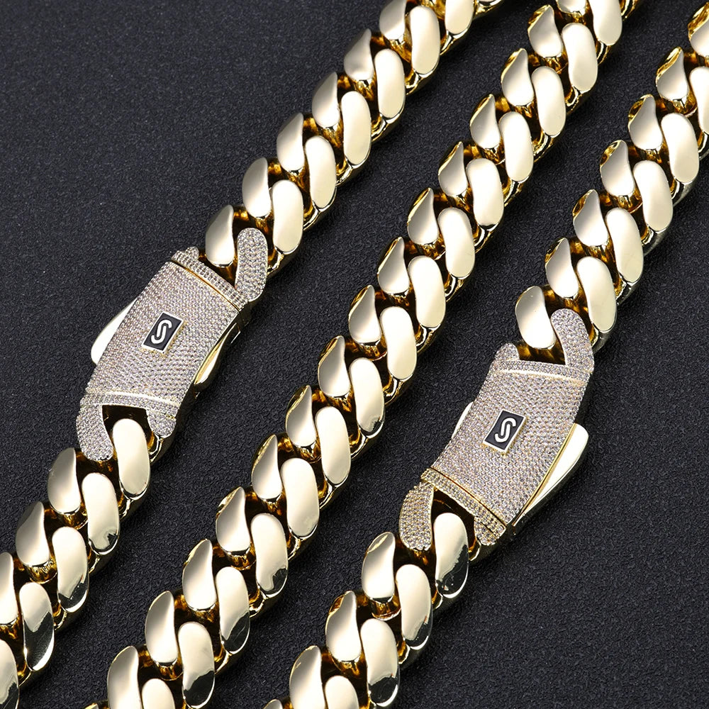 Gold Cuban Chain Necklace 14K Monaco Lock