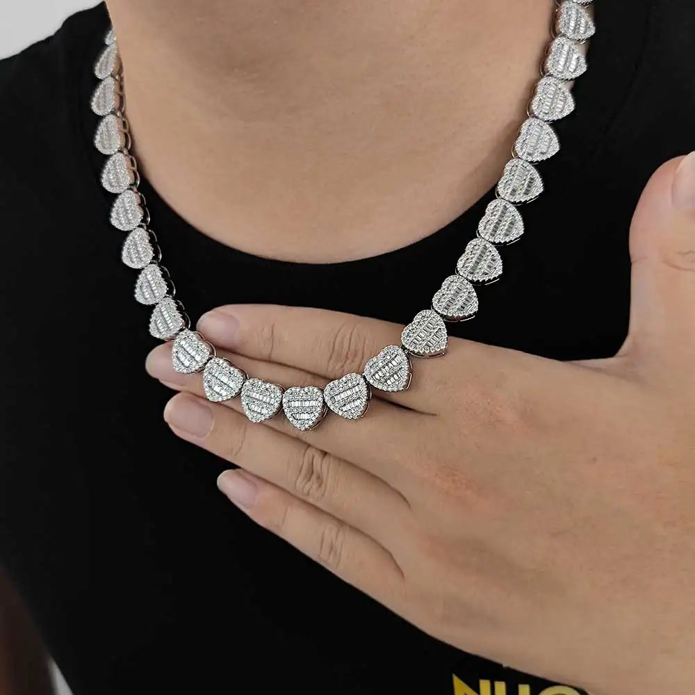 Iced Out Heart Necklace Stainless Steel 12MM
