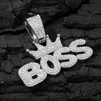 Men's Cool Hip-hop Rhinestone Letter BOSS Pendant Necklace, For Men Fashion Iced Out Bling Zircon Cuban Thick Chain