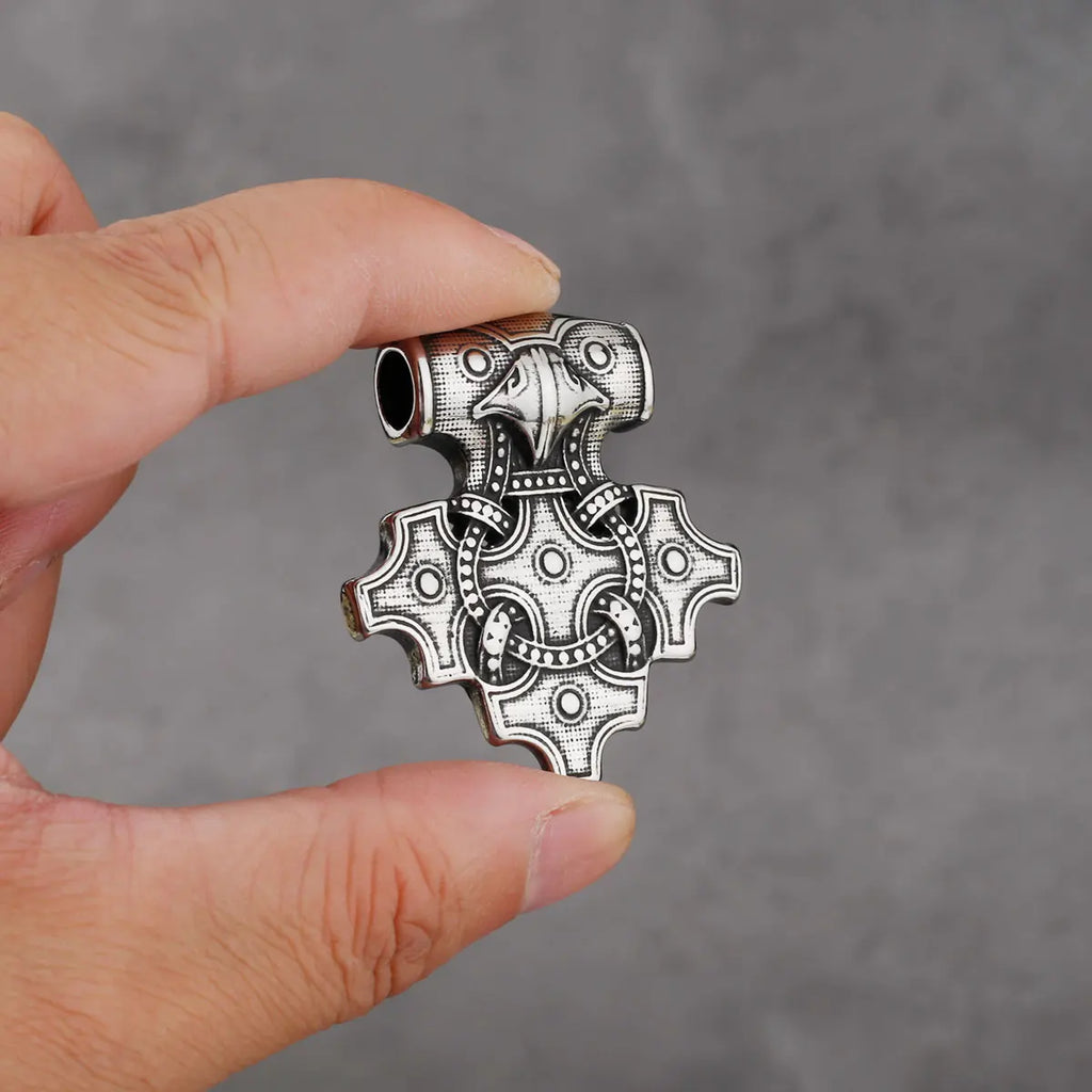 Men's Domineering Stainless Steel Raven Thor's Hammer Pendant Necklace Retro Viking Fashion Jewelry Necklace