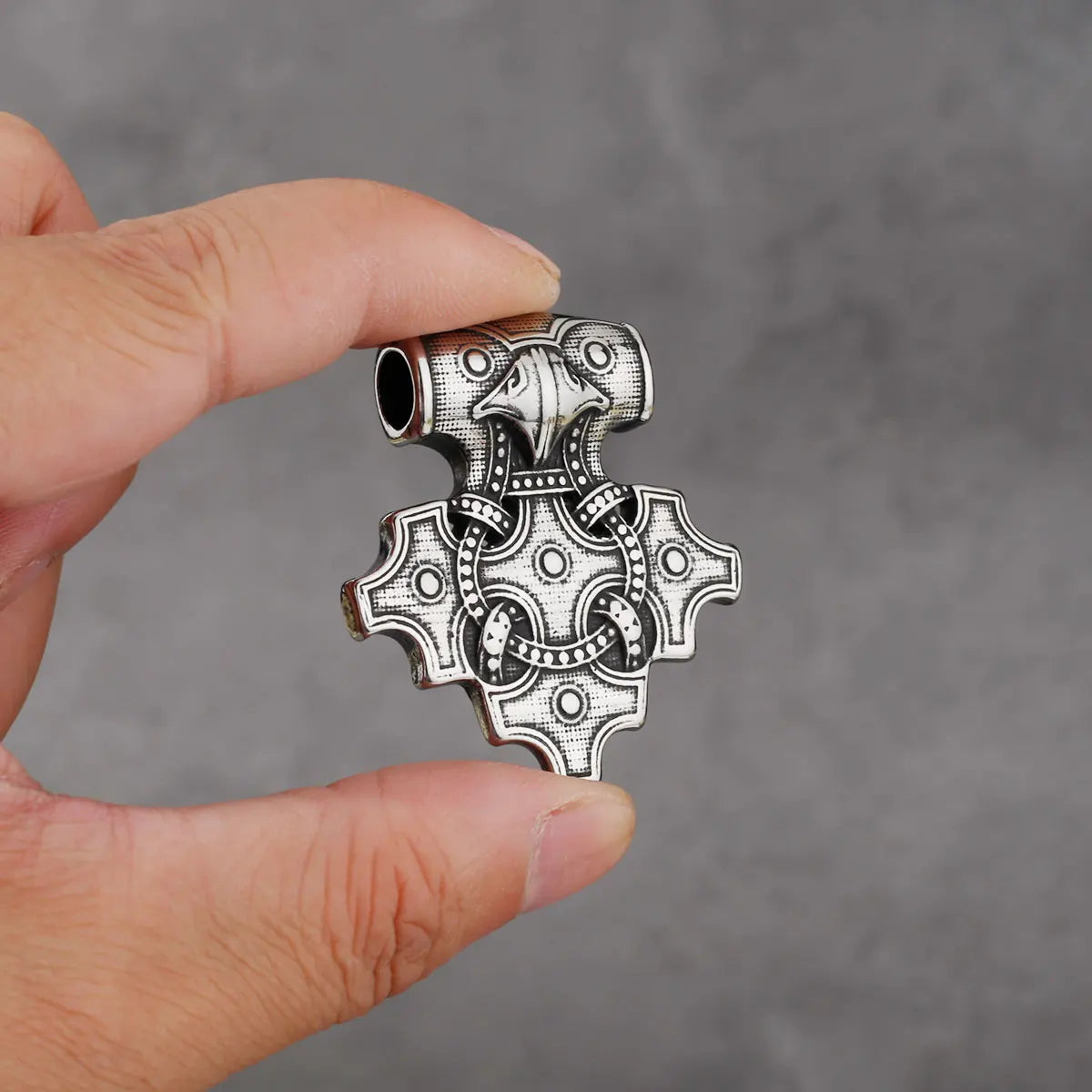 Men's Domineering Stainless Steel Raven Thor's Hammer Pendant Necklace Retro Viking Fashion Jewelry Necklace