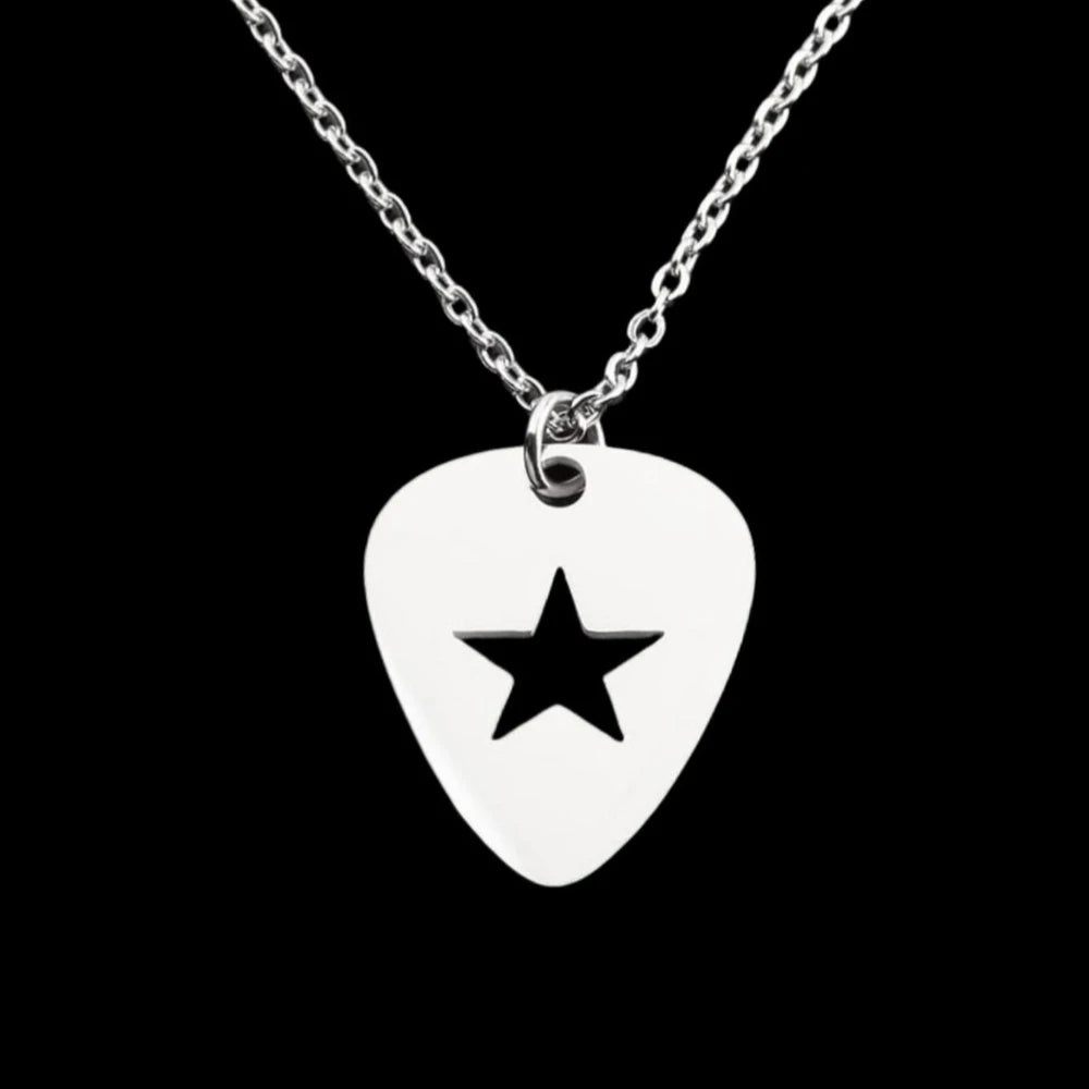 Guitar Pick Star Cross Pendant — Silver