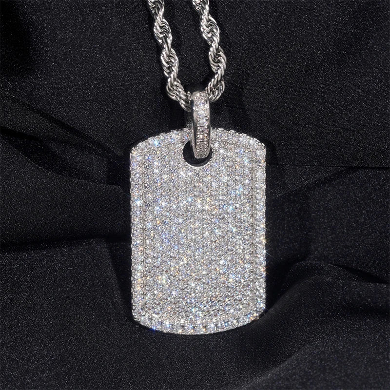 Iced Out Dog Tag Pendant Necklace — Rose Gold
