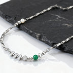Green Stone Bead Chain Necklace — Stainless Steel