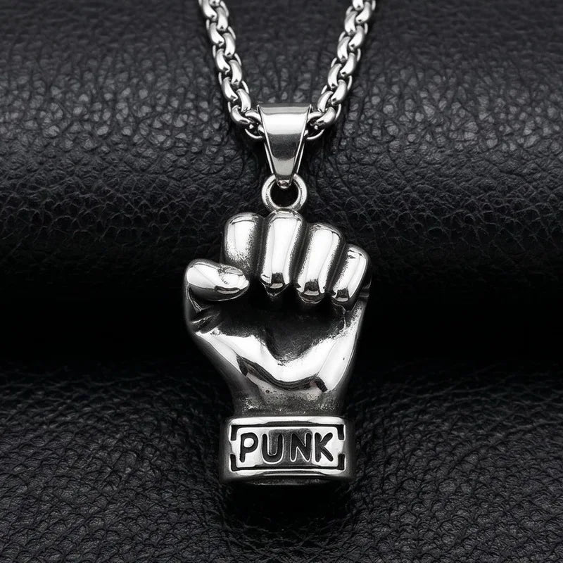 Vintage Stainless Steel Fist Hand Pendant Necklace for Men Punk Rock Sports Party Jewelry Statement Anniversary Gifts